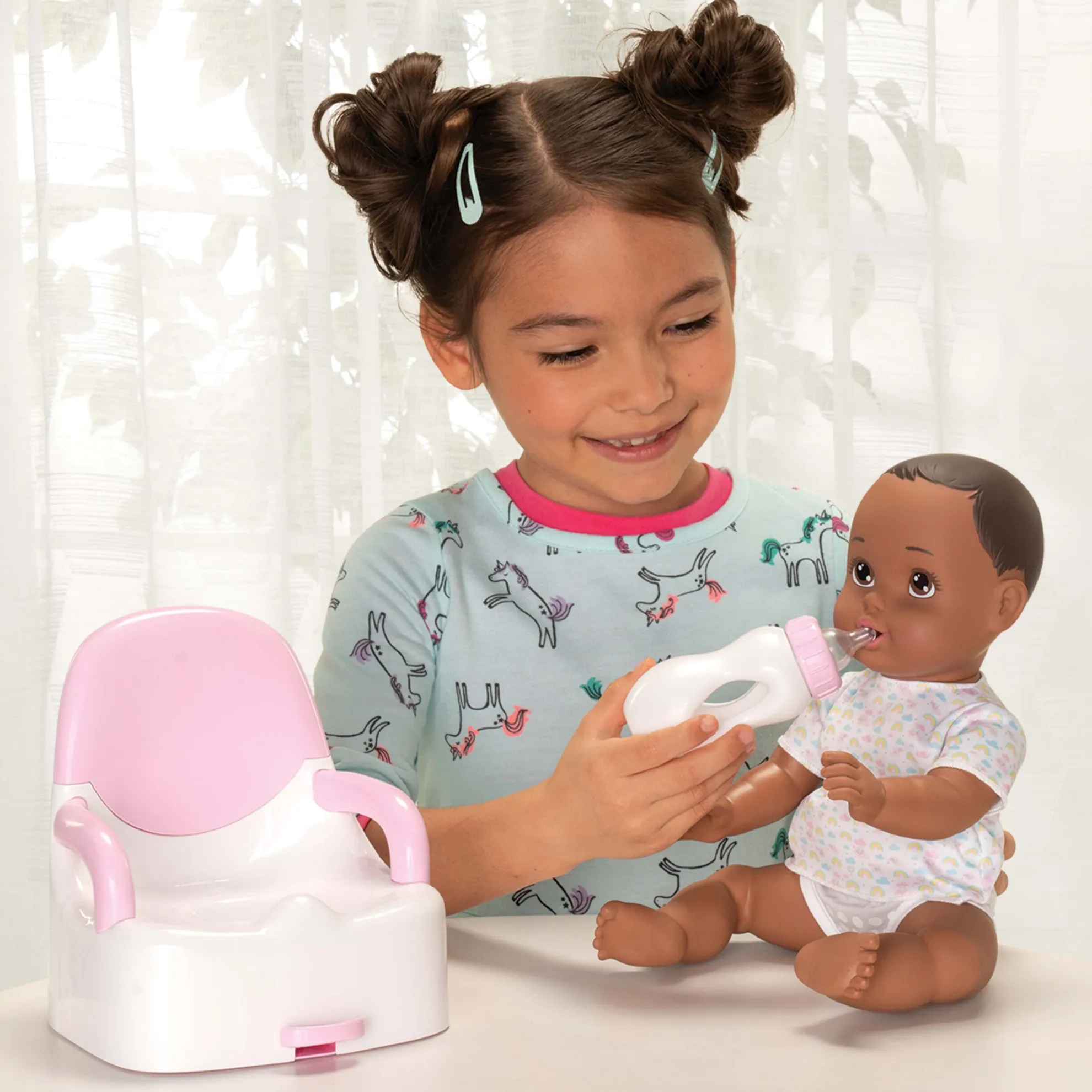 14-Inch Feed & Wet Dark Brunette Hair/Brown Eyes Baby Doll