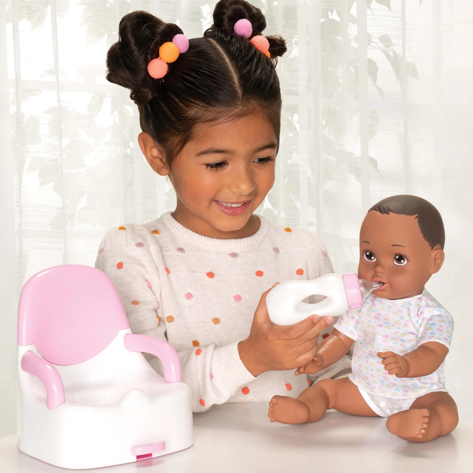 14-Inch Feed & Wet Dark Brunette Hair/Brown Eyes Baby Doll