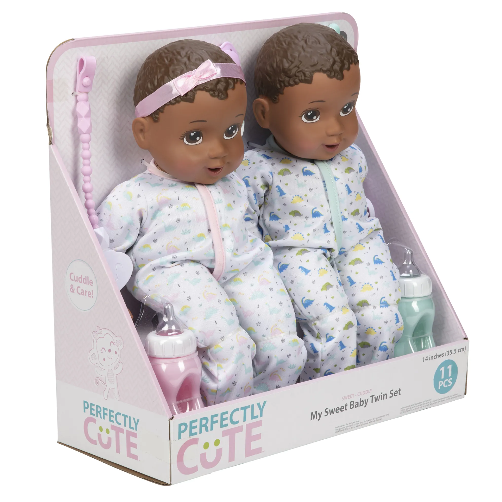 14-Inch My Sweet Baby Twins Twin B/G Dolls Dark Brunette With Brown Eyes