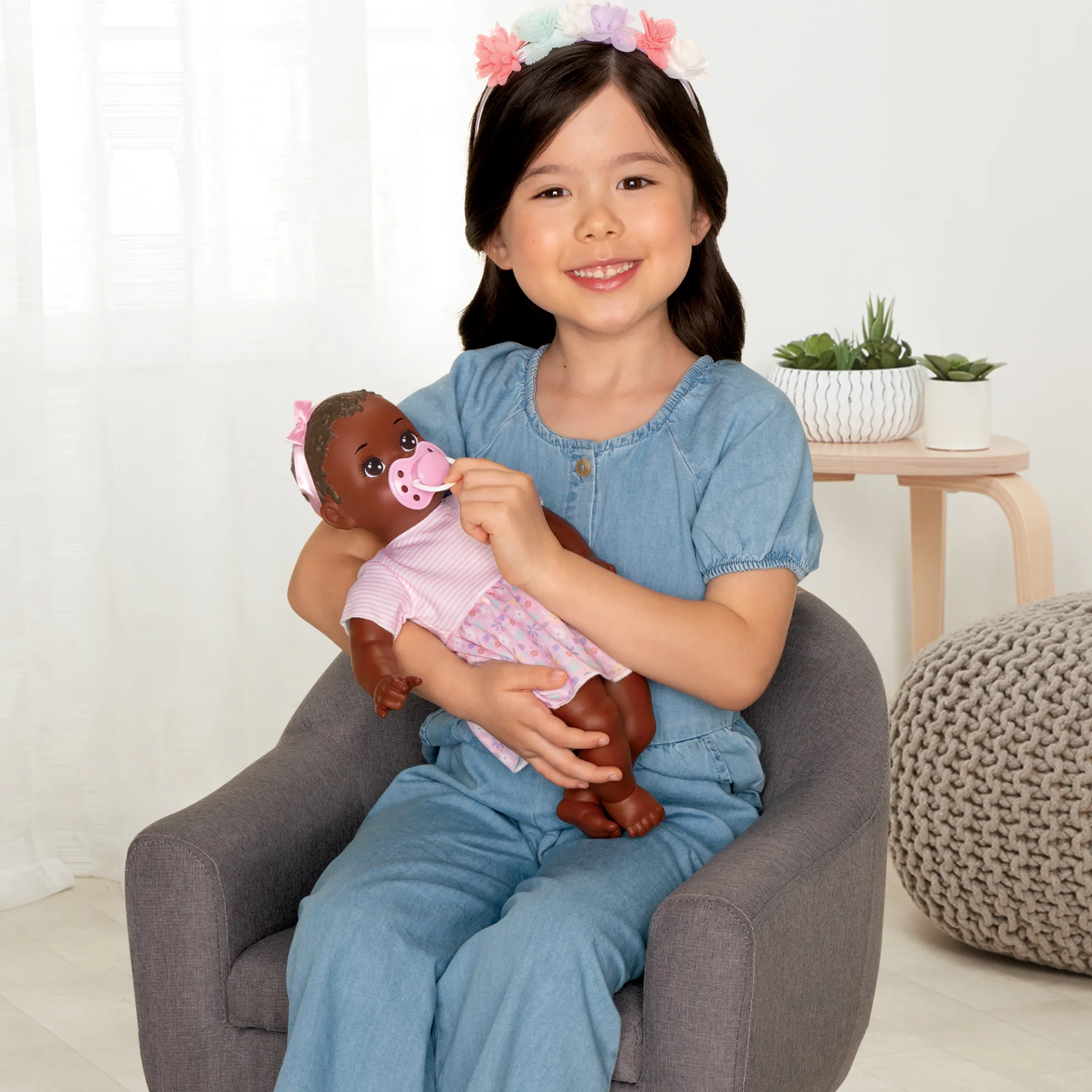 14-Inch My Sweet Baby Girl Doll Dark Brunette Hair With Brown Eyes