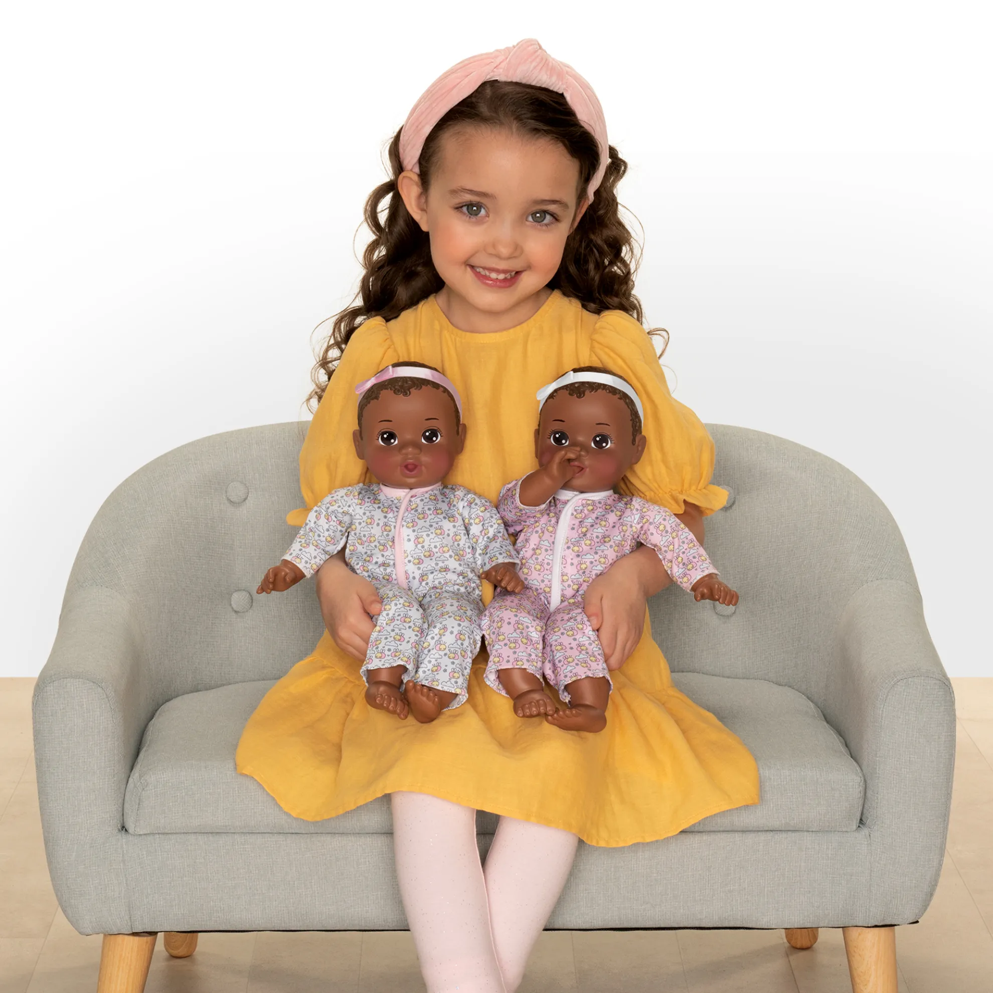 14-Inch My Sweet Baby Twins Twin Girl Dolls Dark Brunette With Brown Eyes