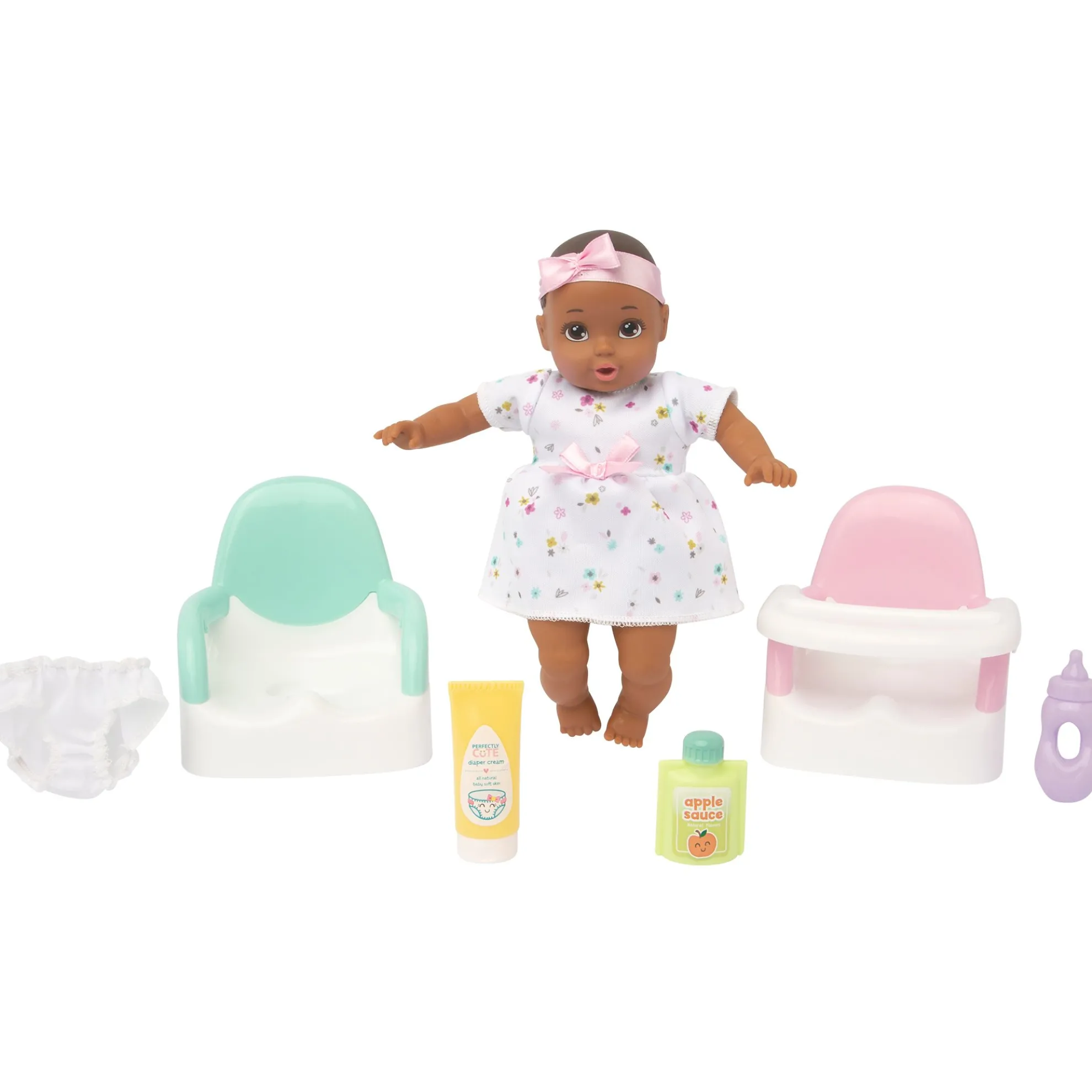 My Lil' Baby Feed & Go Playset 8-Inch Doll Dark Brunette With Brown Eyes