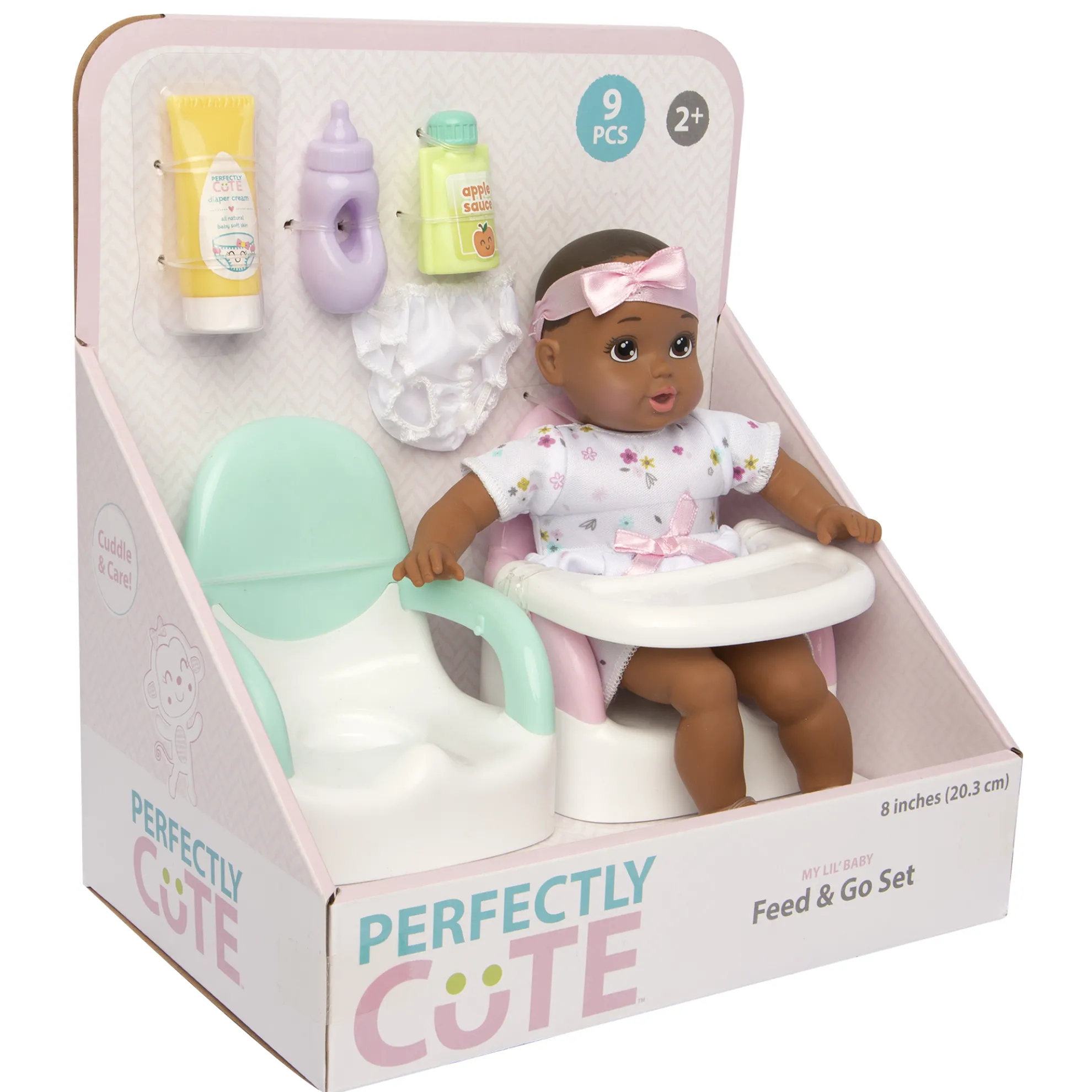 My Lil' Baby Feed & Go Playset 8-Inch Doll Dark Brunette With Brown Eyes
